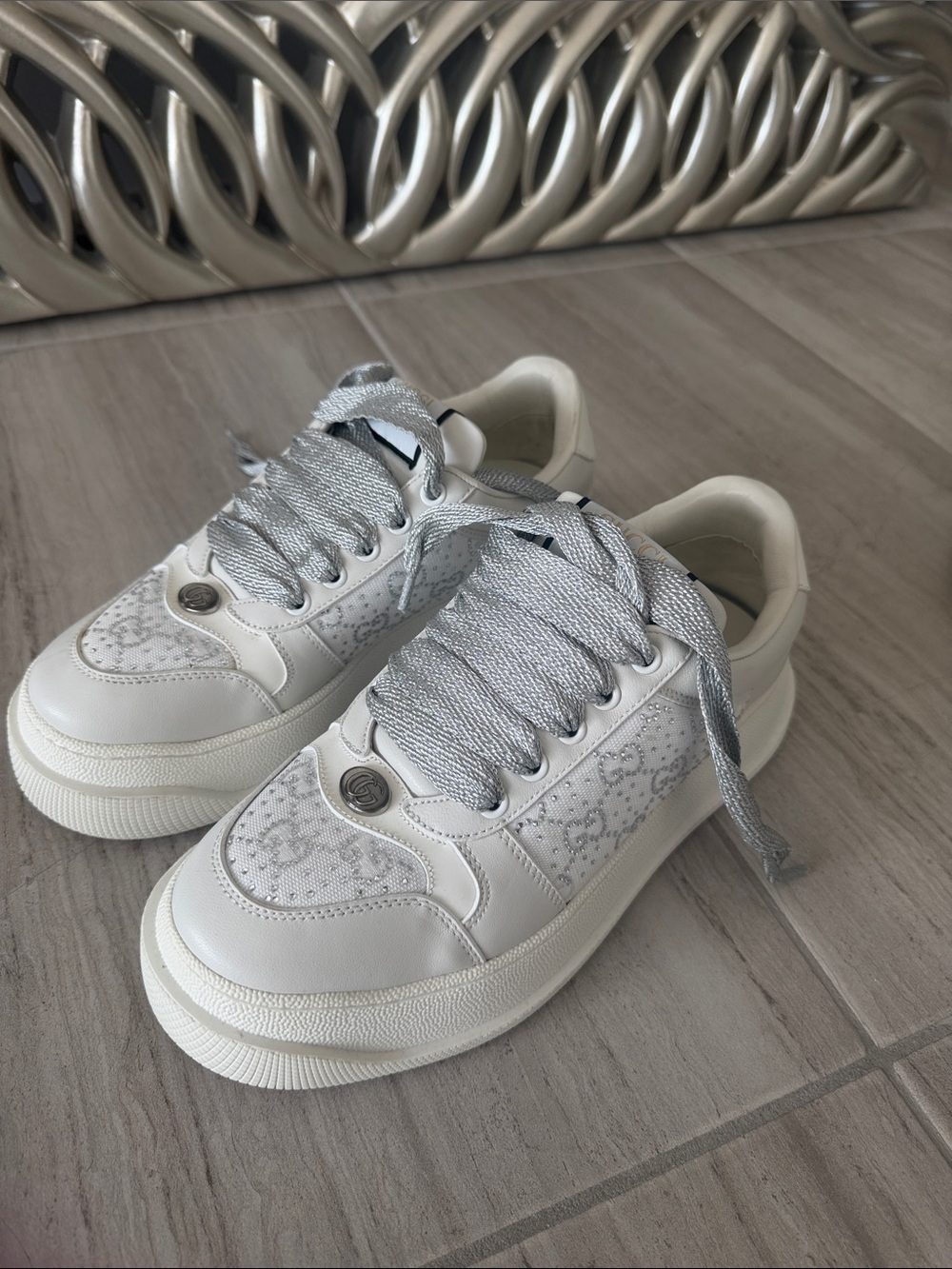 White & Silver Sneakers